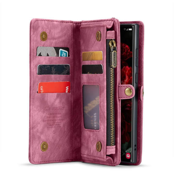 CASEME tok Samsung Galaxy S25 Ultra, Retro Leather Wallet, szíjjal, piros