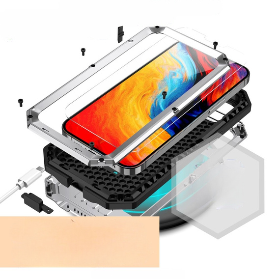 Tojás iPhone 14 Plus, R-JUST CamShield Slide, páncélozott, ezüst / fekete