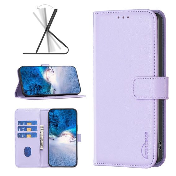 Pattintható tok a Samsung Galaxy A25 5G, BINFEN Wallet, lila + 9H üveg 