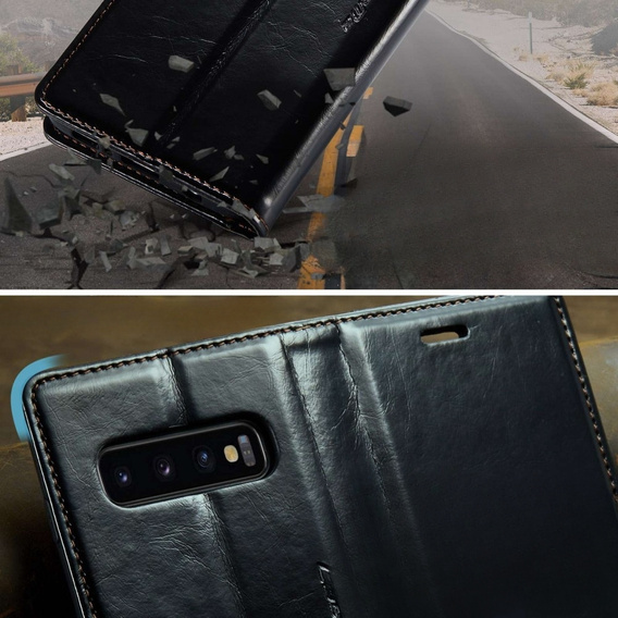 CASEME flip tok Samsung Galaxy S10+ Plus, Waxy Textured, fekete