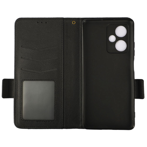 Pattintható tok a Xiaomi Redmi Note 12 5G / POCO X5 5G, Wallet Litchi Magnet, fekete