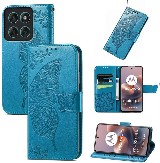 Pattintható tok a Motorola Moto G86 5G, Butterfly, kék