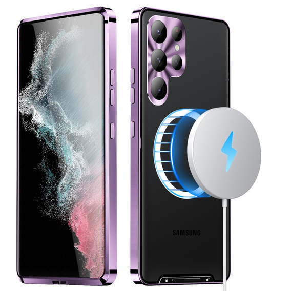 Kameravédő tok Samsung Galaxy S23 Ultra, CamShield MagSafe, átlátszó / lila