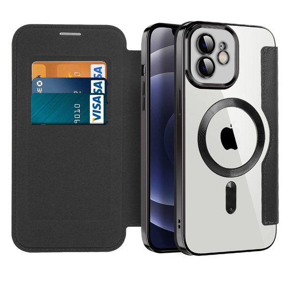 Pattintható tok a iPhone 12, RFID Wallet MagSafe CamShield, fekete