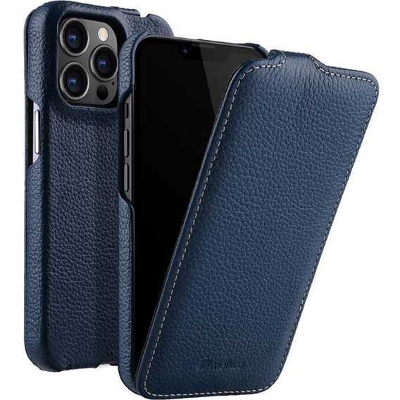 MELKCO flip tok iPhone 14 Pro-hoz, bőr, flip, sötétkék