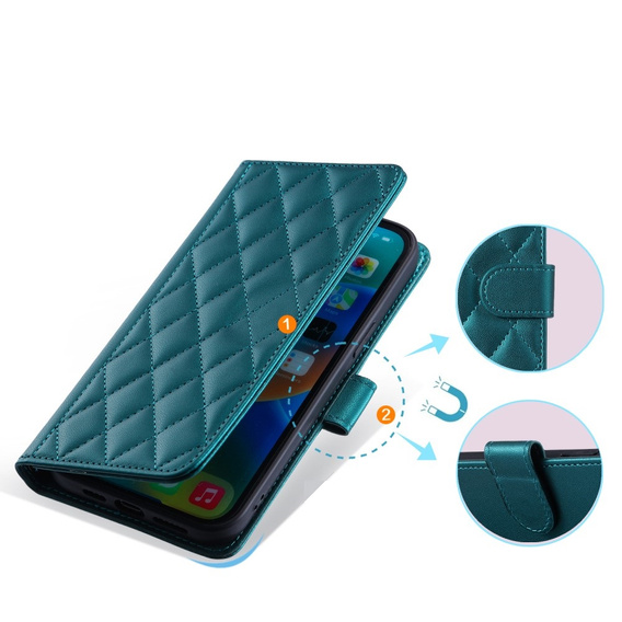 Flap tok Samsung Galaxy S20 FE, Rhombus Crossbody Leather, sötétzöld