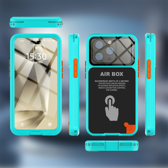 IP68 vízálló tok iPhone 15 Pro készülékhez, SHELLBOX Air Box, kék