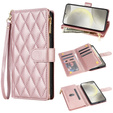 Flap tok Samsung Galaxy A56 5G, Rhombus Crossbody Leather, rózsaszín rose gold
