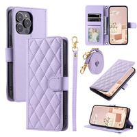 Flap tok iPhone 16 Pro Max, Rhombus Crossbody Leather, lila