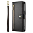 Pattintható tok a Samsung Galaxy S25, Wallet Zipper Pocket, fekete