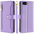 Pattintható tok a iPhone 16E, Wallet Zipper Pocket, lila