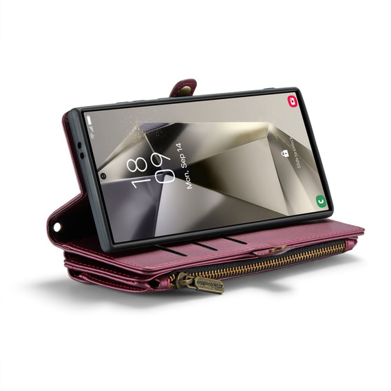 Tok CASEME Samsung Galaxy S25 Ultra, RFID Leather Wallet, vállpánttal, piros