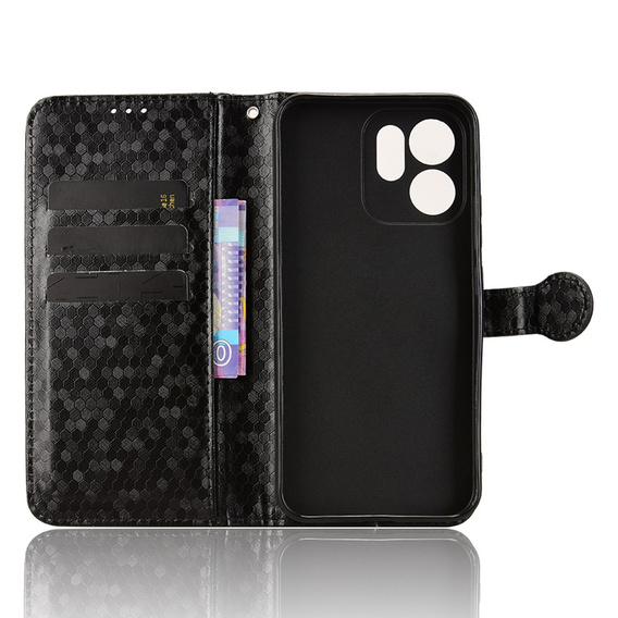 Pántos tok Oppo Reno 14F, pénztárca Rhombus, fekete