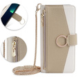 Flip tok iPhone 14 Pro, Wallet Zipper Pocket, tükörrel, fehér