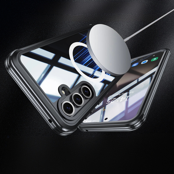 Tok Samsung Galaxy S25-hoz, Shockproof, üveggel, MagSafe-hoz, fekete