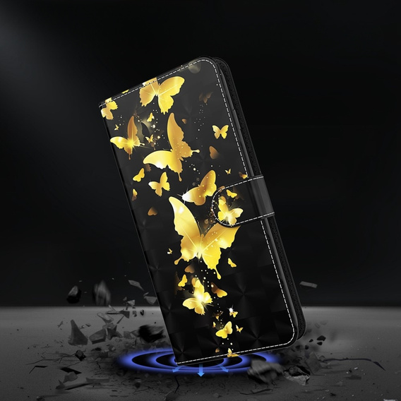 Pattintható tok a Samsung Galaxy A14 4G/5G, Wallet Butterfly, arany