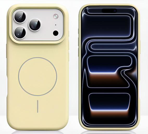 Szilikon tok iPhone 17 Pro Max készülékhez, MagSafe, ütésgátló, sárga színű