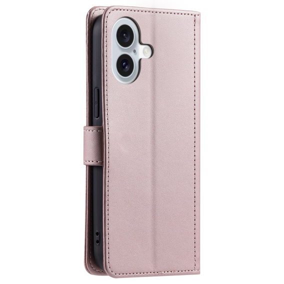 Flap tok iPhone 16 Plus, Rhombus Crossbody Leather, rózsaszín rose gold