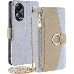 Flip tok Oppo A58 4G, Wallet Zipper Pocket, tükörrel, kék