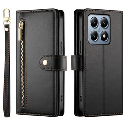 Pattintható tok a Xiaomi 14T Pro, Wallet Zipper Pocket, fekete