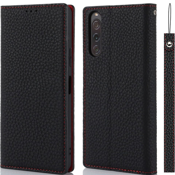 Pattintható tok a Sony Xperia 10 V, Litchi Skin Grain, fekete