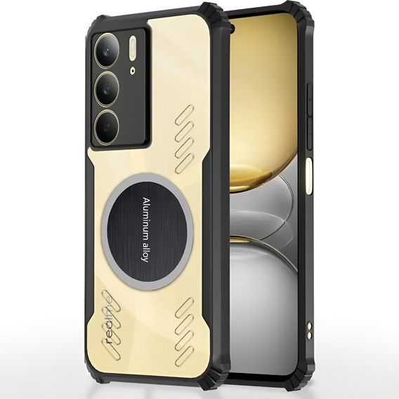 Tok Realme 14X / Realme C75, mágneses lemezzel, átlátszó / fekete