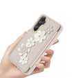 Tok Samsung Galaxy A55 5G, Leather Flower Card Slot, bézs színű