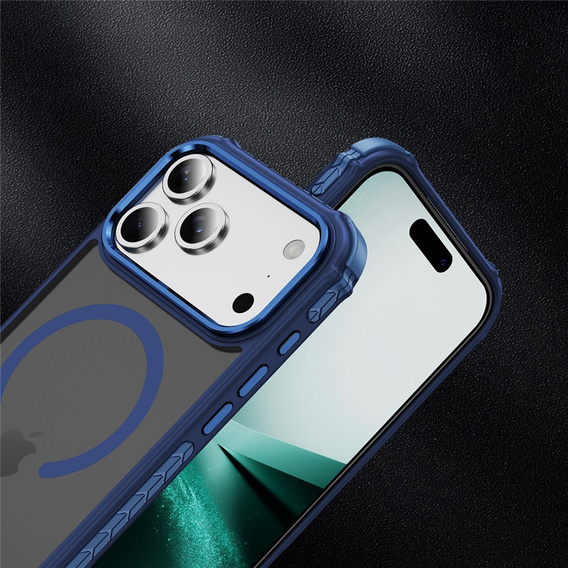 Matt tok iPhone 17 Pro Max készülékhez, páncélozott, MagSafe-hoz, füstös, kék oldallal