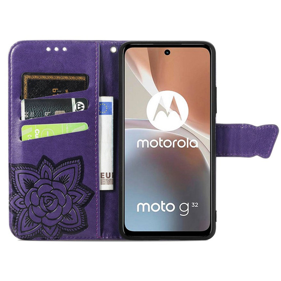 Pattintható tok a Motorola Moto G32, Butterfly, lila