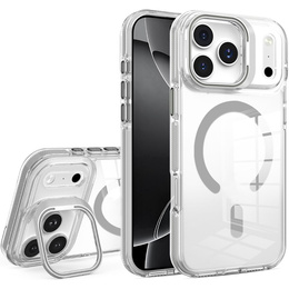 Tok iPhone 17 Pro készülékhez, MagSafe, állvánnyal, átlátszó, szürke betétekkel