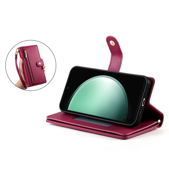 Pattintható tok a Samsung Galaxy S25 Edge, Wallet Zipper Pocket, piros