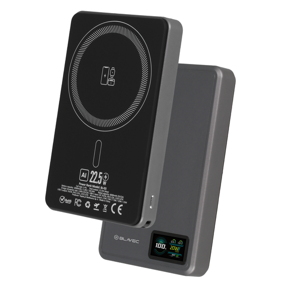 Blavec Power Bank 10000mAh BJ-03 Slim 13.5mm - C típus - 22.5W, MagSafe 3in1 - szürke