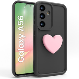Tok Samsung Galaxy A56 5G, Silicone Heart, fekete + 9H edzett