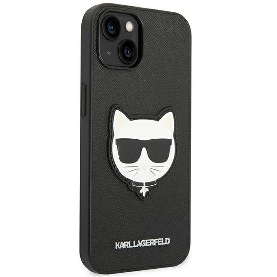 Karl Lagerfeld Telefontok a iPhone 14 Plus, Saffiano Choupette Head Patch, fekete