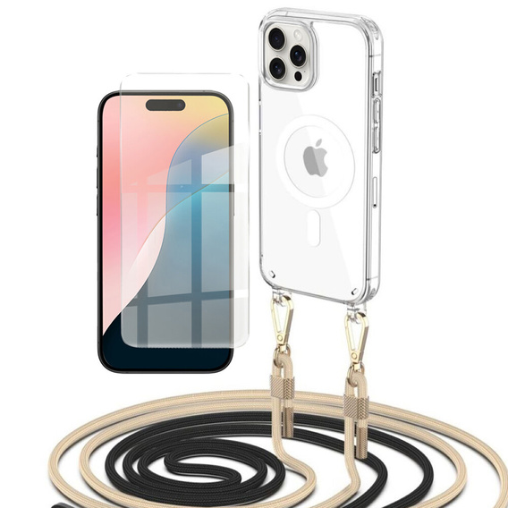 Tok zsinórral iPhone 16 Pro-hoz, ERBORD MagSafe, átlátszó + képernyőüveg