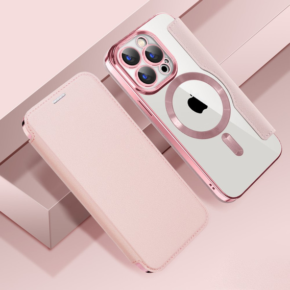 Pattintható tok a iPhone 15 Pro, RFID Wallet MagSafe CamShield, rózsaszín