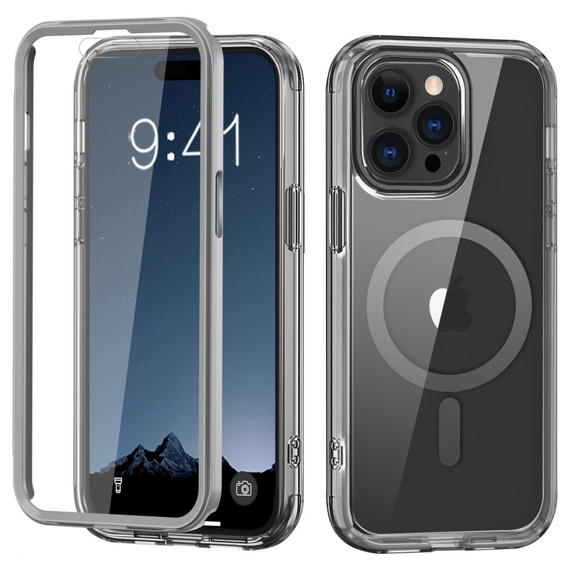 Tok iPhone 16 Pro, Shockproof Hybrid, fóliával, MagSafe-hoz, szürke