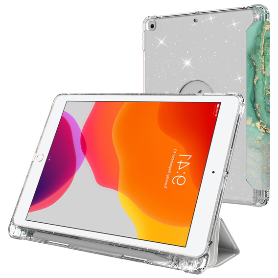 Tok iPad 10.2 2019/2020/2021, Smartcase Hybrid, tolltartó résszel, Marble zöld