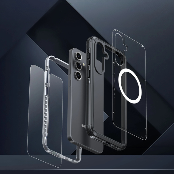 Tok Samsung Galaxy S25-hoz, Shockproof, üveggel, MagSafe-hoz, fekete