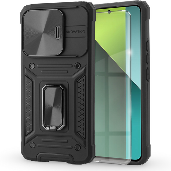 Páncélozott tok Xiaomi Redmi Note 13 Pro 5G, CamShield Slide, fekete + edzett üveg 9H