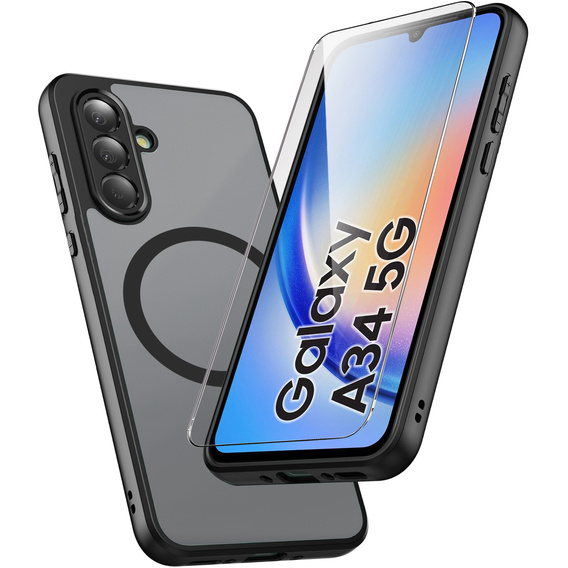 Tok Samsung Galaxy A34 5G-hoz, MagSafe, ERBORD Matt Case, fekete + képernyőüveg