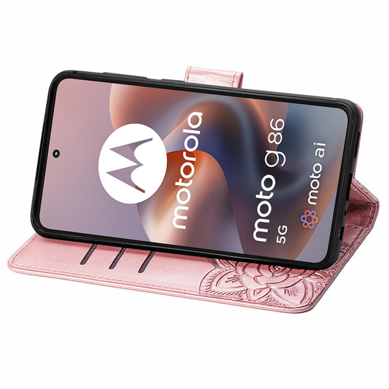 Pattintható tok a Motorola Moto G86 Power 5G, Butterfly, rózsaszín rose gold