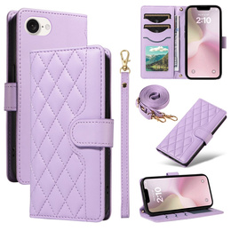 Flap tok iPhone 16E, Rhombus Crossbody Leather, lila
