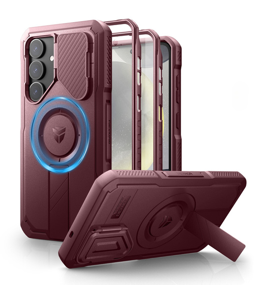 Páncélozott tok Samsung Galaxy S25+ Plus készülékhez, Dexnor CamProtect MagSafe, piros (Két keret)