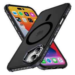 Matt tok iPhone 17 készülékhez, páncélozott, MagSafe-hoz, füstölt, fekete oldallapokkal