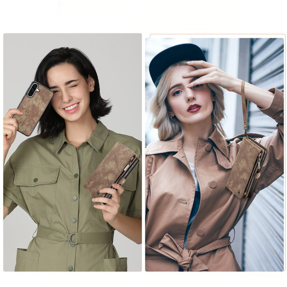 CASEME tok Samsung Galaxy A56 5G, Retro Leather Wallet, szíjjal, barna