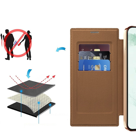 Pattintható tok a Samsung Galaxy S22 Ultra 5G, RFID Wallet MagSafe CamShield, barna