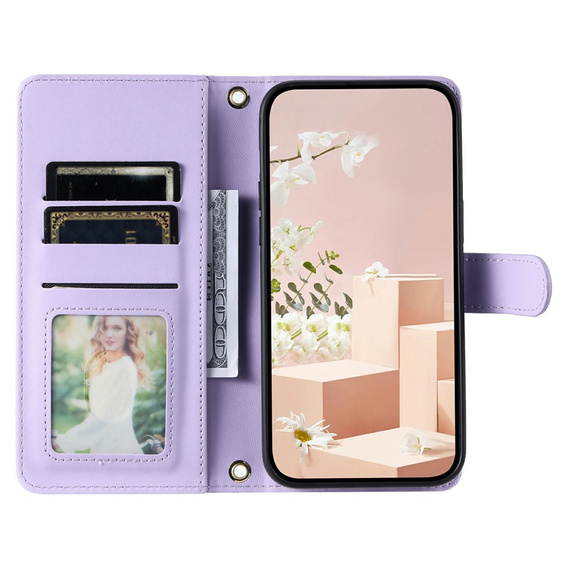 Flap tok Samsung Galaxy S25 FE, Rhombus Crossbody Leather, lila