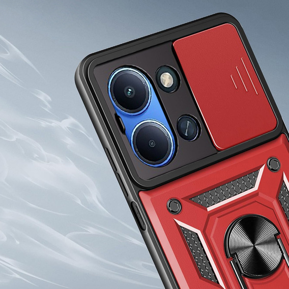 Páncélozott tok Xiaomi Redmi 15C 4G/LTE, kameravédelemmel, állvánnyal, piros színű