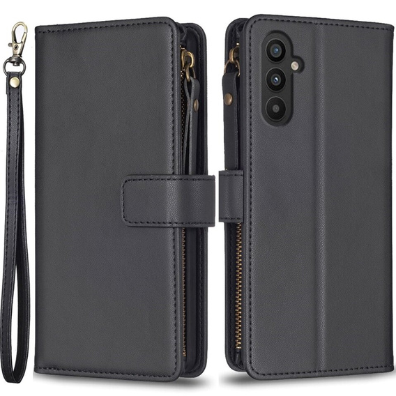 Pattintható tok a Samsung Galaxy A25 5G, Wallet Zipper Pocket, fekete